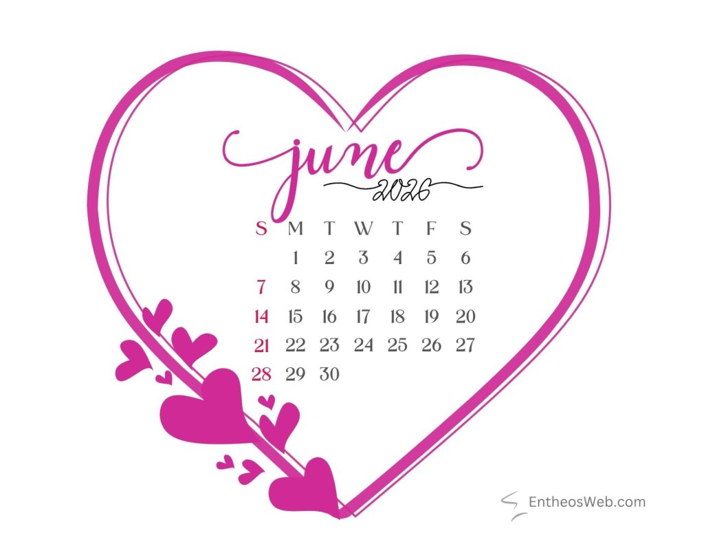 June 2026 calendar heart june calendar 2026 heart