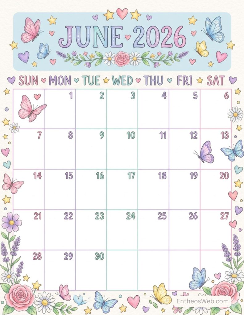 June 2026 Calendar Printables | EntheosWeb