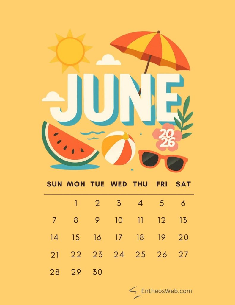 June calendar 2026 summer theme 2 | june 2026 calendar printables | entheosweb June calendar 2026 sumer june calendar 2026 summer theme 2