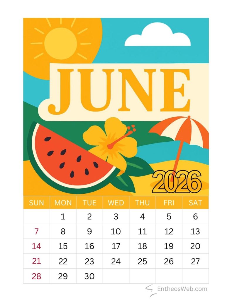June calendar 2026 summer theme | june 2026 calendar printables | entheosweb June calendar 2026 summer theme june calendar 2026 summer theme