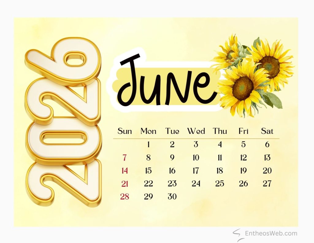 June calendar 2026 sunflowers | best free 2026 printable calendars | entheosweb June calendar 2026 sunflowers yellow background june calendar 2026 sunflowers