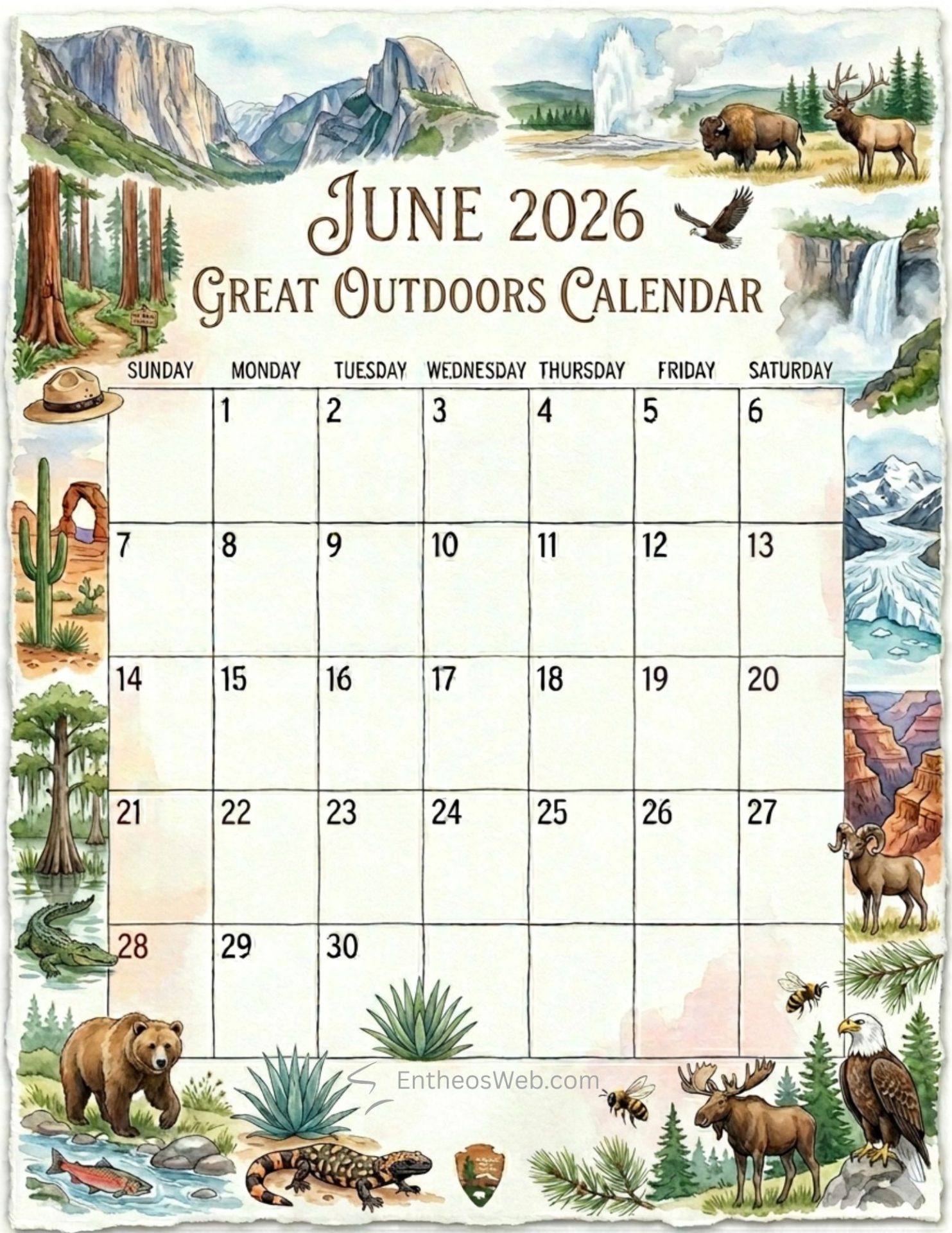 June calendar 2026 wild vertical | june 2026 calendar printables | entheosweb June 2026 great outdoors calendar june calendar 2026 wild vertical