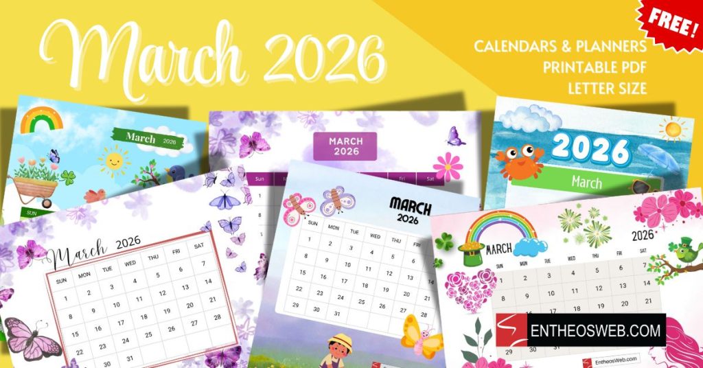 March 2026 calendar printables