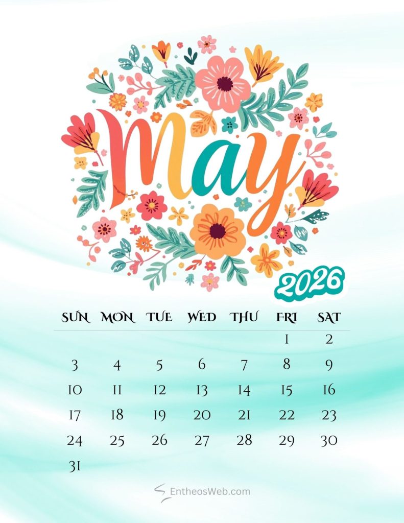 May calendar 2026 colorful floral