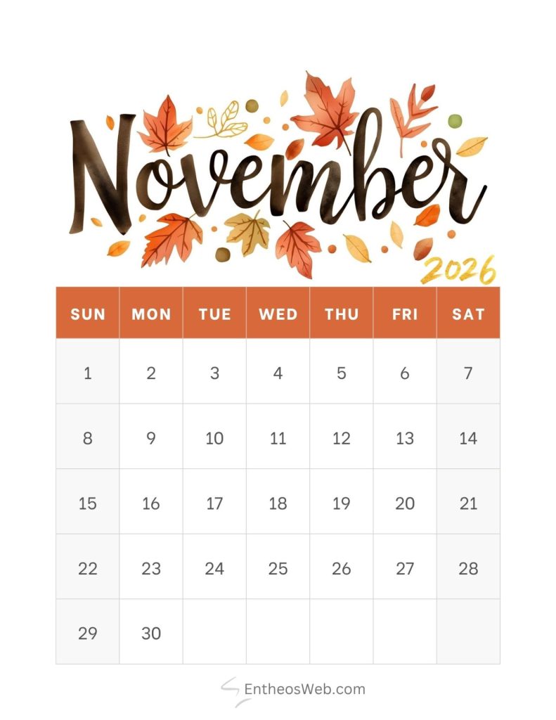 November 2026 calendar printable free november 2026 calendar printable free