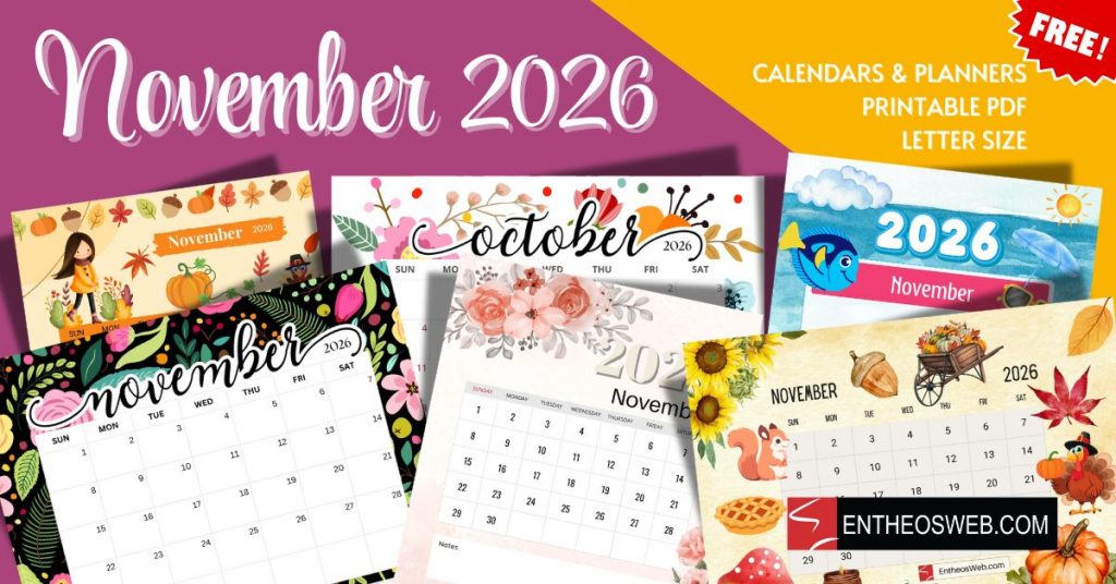 November 2026 calendars letter size printable