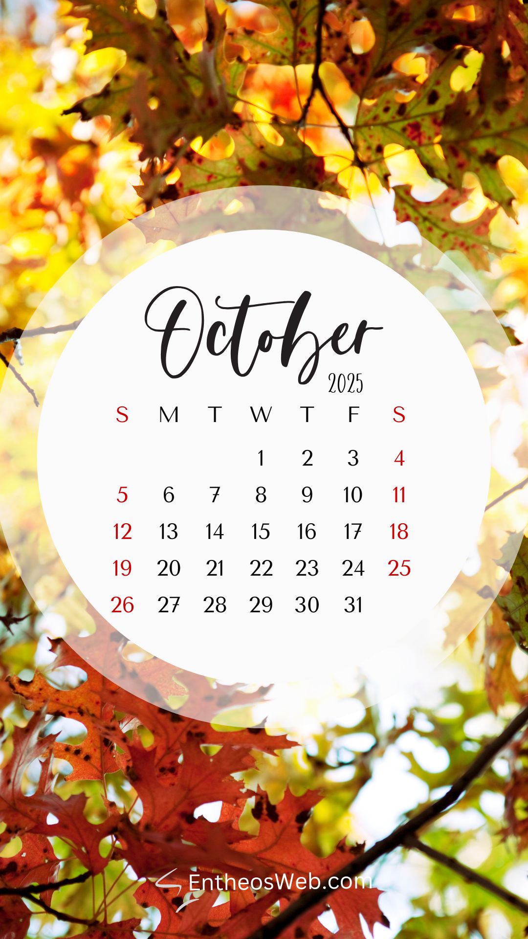 October 2025 Phone Wallpaper   Circular Frame on Fall Background | October 2025 Phone Wallpapers | Entheosweb October 2025 phone wallpaper