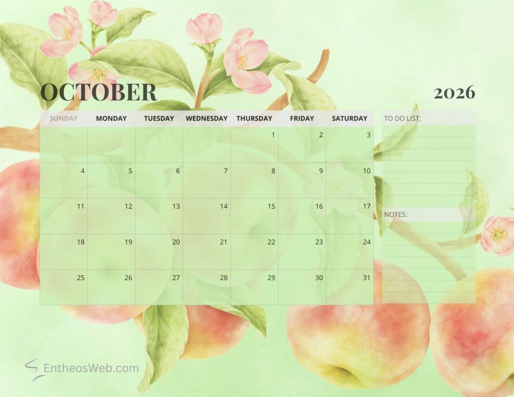 October 2026   apple themed calendar