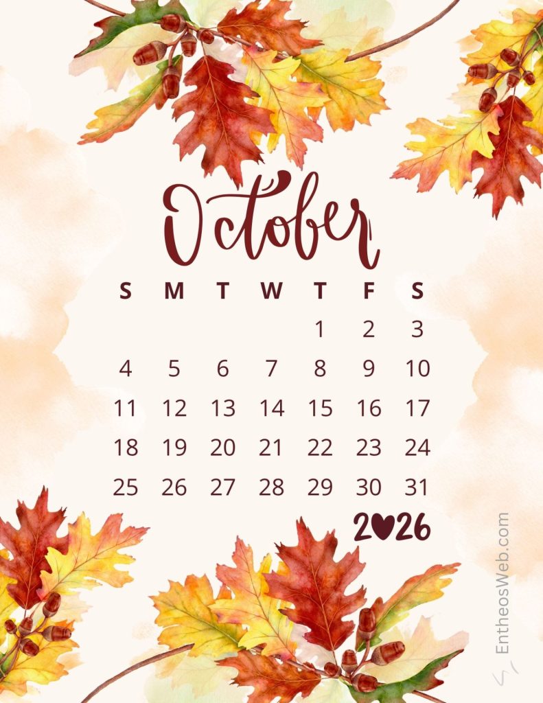 October 2026 calendar fall leaves october 2026 calendar   fall leaves