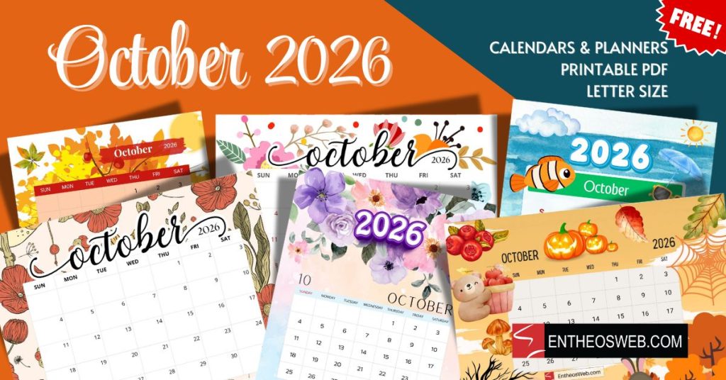 October 2026 calendars letter size printable
