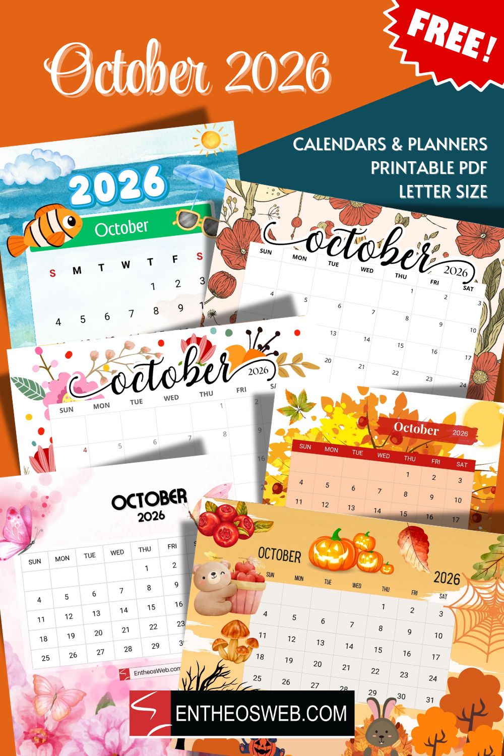 October 2026 Calendars Letter Size Printable pinterest Pin | Free Printable October 2026 Calendars | Entheosweb Free printable october 2026 calendars