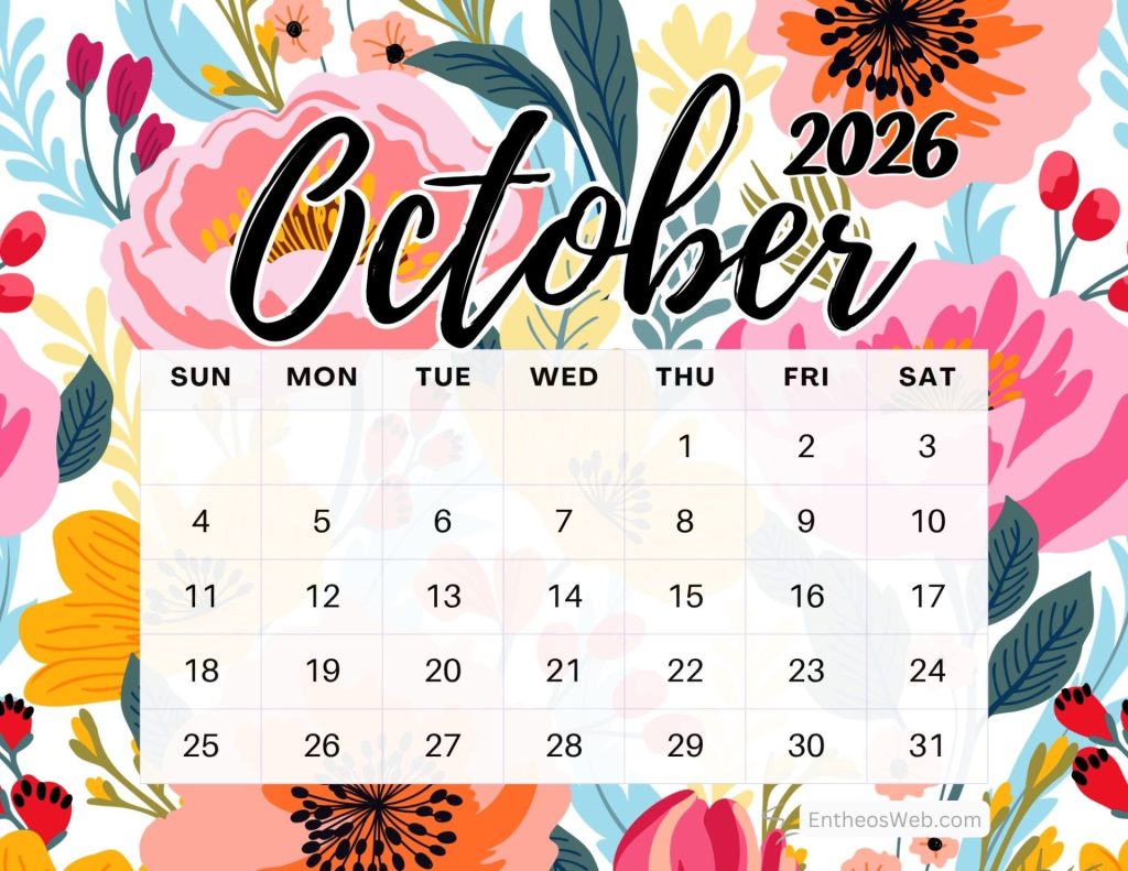 October 2026 printable calendar with colorful floral background | october 2026 calendar printables | entheosweb October 2026 printable calendar with colorful floral background october 2026 printable calendar with colorful floral background
