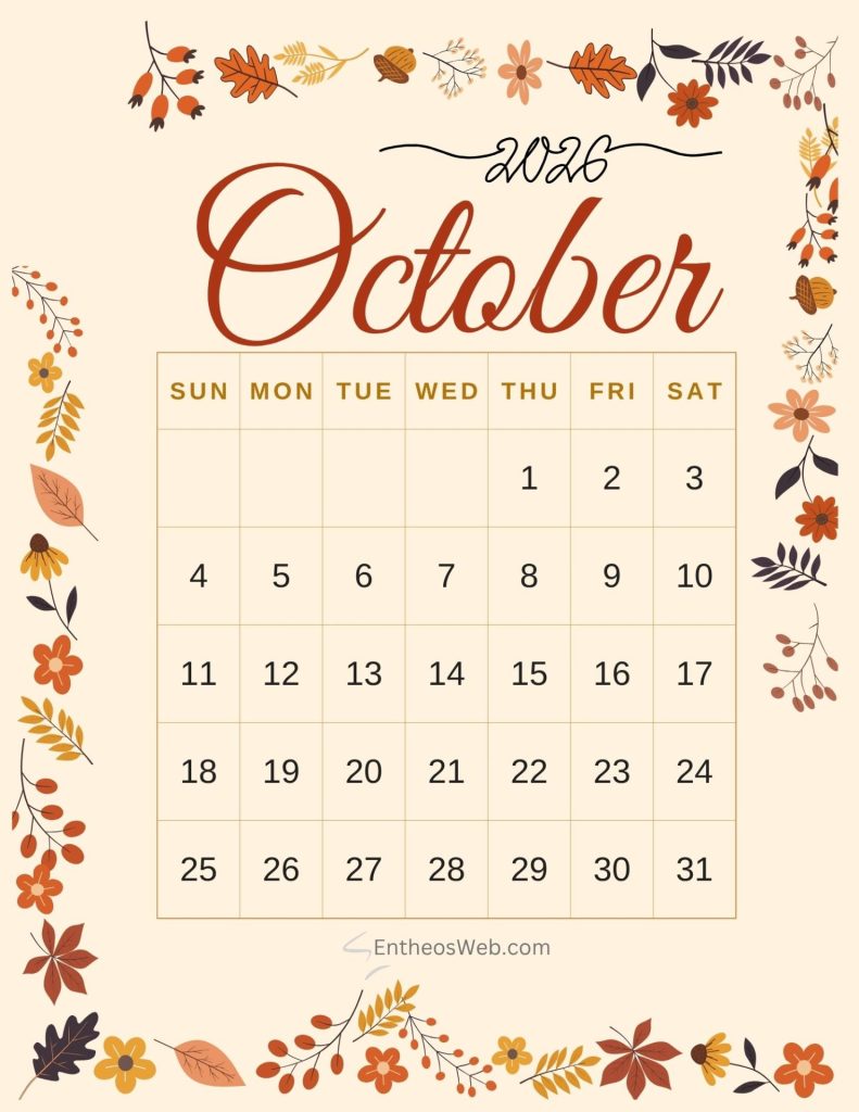 October calendar printable with fall border october calendar fall leaves