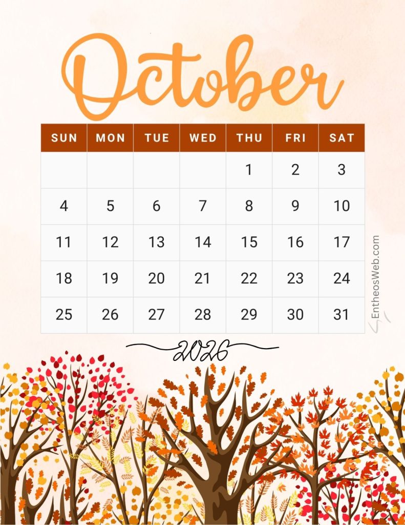 October calendar fall trees october calendar fall trees