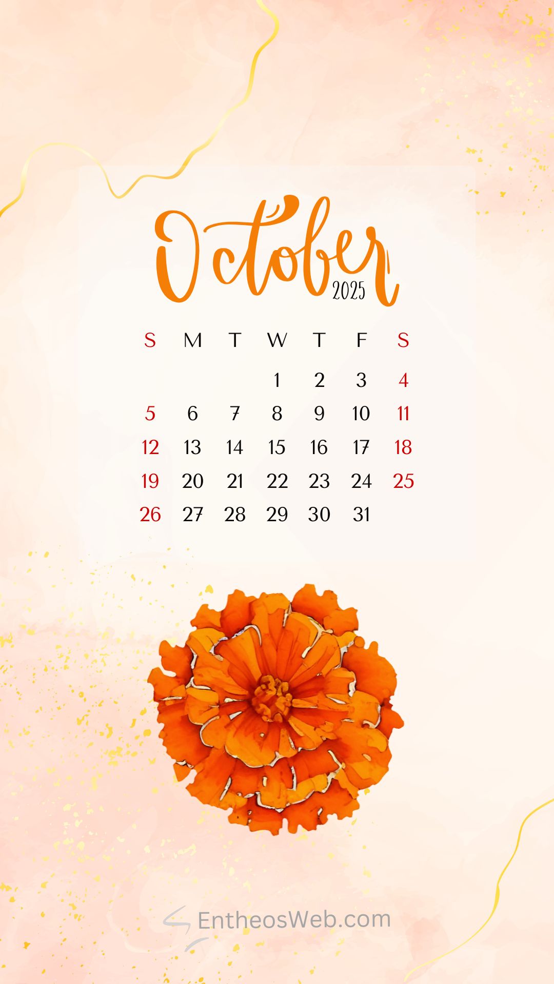 October Calendar Phone Wallpaper   Beautiful Marigold Flower | October 2025 Phone Wallpapers | Entheosweb October 2025 phone wallpaper