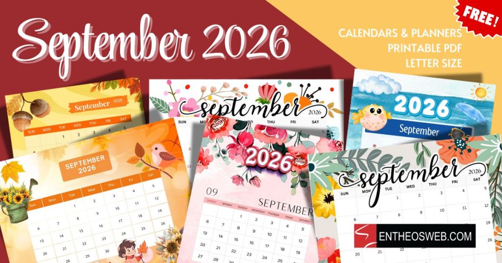 September 2026 calendars letter size printable