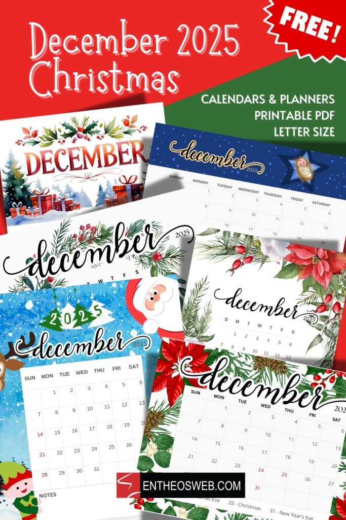 Christmas printable december 2025 calendar pin