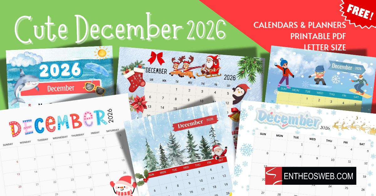 Cute Printable December 2026 Calendars