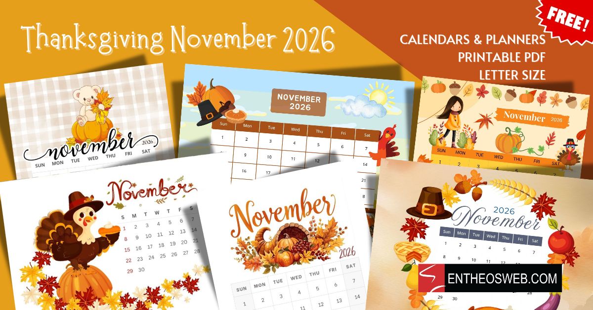 Thanksgiving November 2026 Printable Calendar