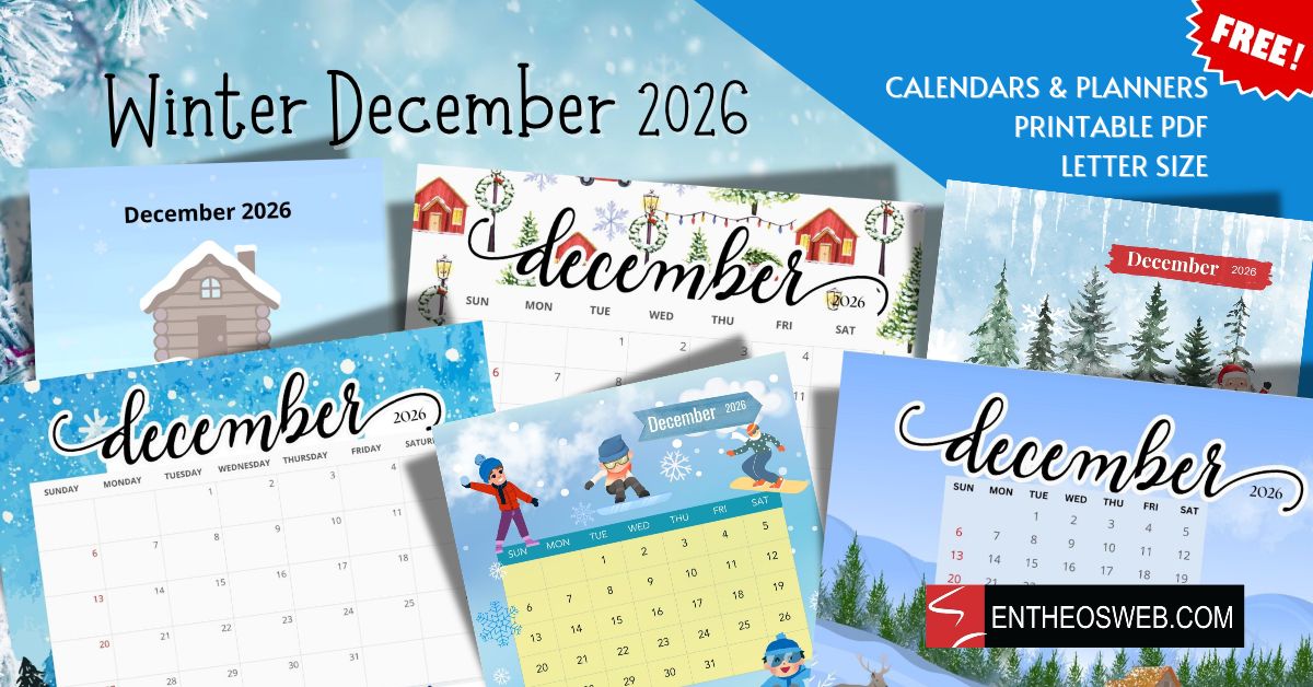 Winter December 2026 Printable Calendars