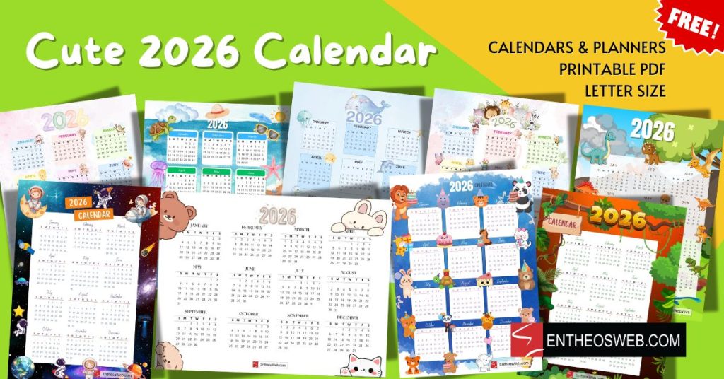 Cute 2026 free printable calendar