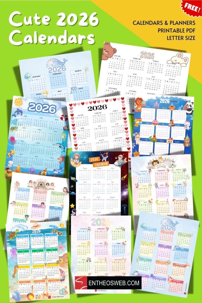 Cute 2026 Calendar Printables | EntheosWeb