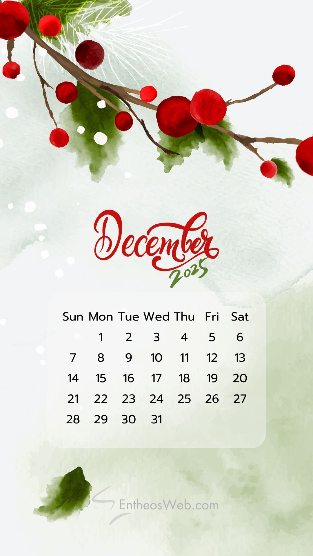 December 2025 calendar phone wallpaper beautiful holly background | december 2025 calendar phone wallpaper | entheosweb December 2025 calendar phone wallpaper beautiful holly background
