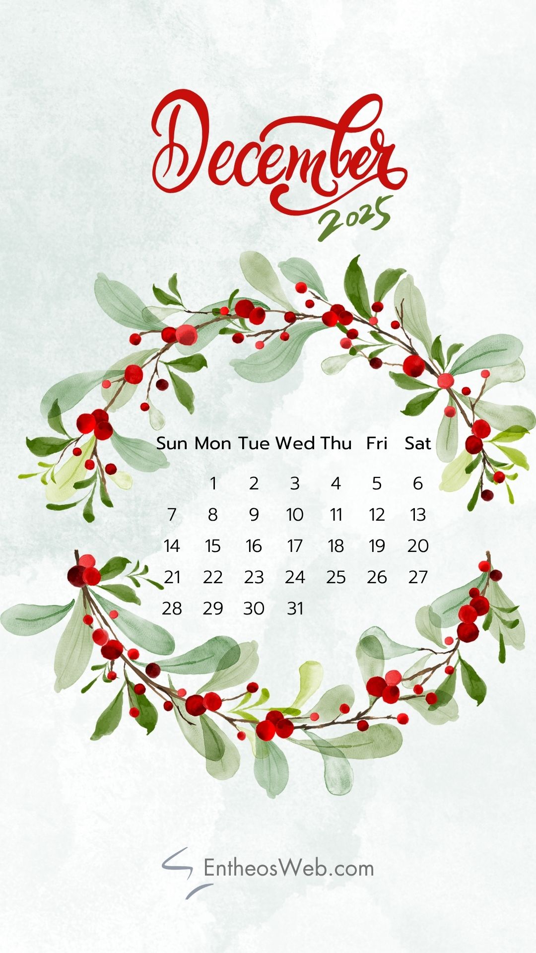 December 2025 calendar phone wallpaper beautiful wreath design | december 2025 calendar phone wallpaper | entheosweb December 2025 calendar phone wallpaper beautiful wreath design