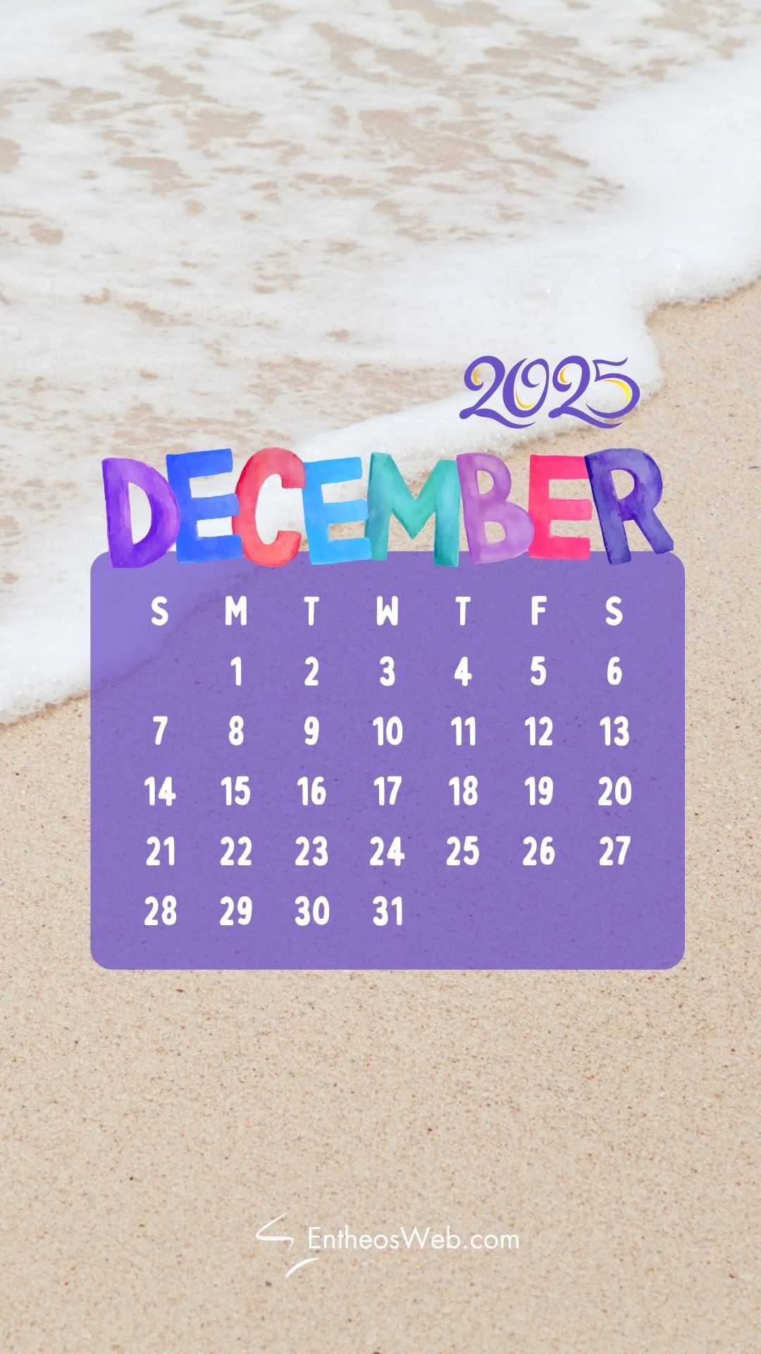 December 2025 phone wallpaper beach | december 2025 calendar phone wallpaper | entheosweb December 2025 phone wallpaper beach