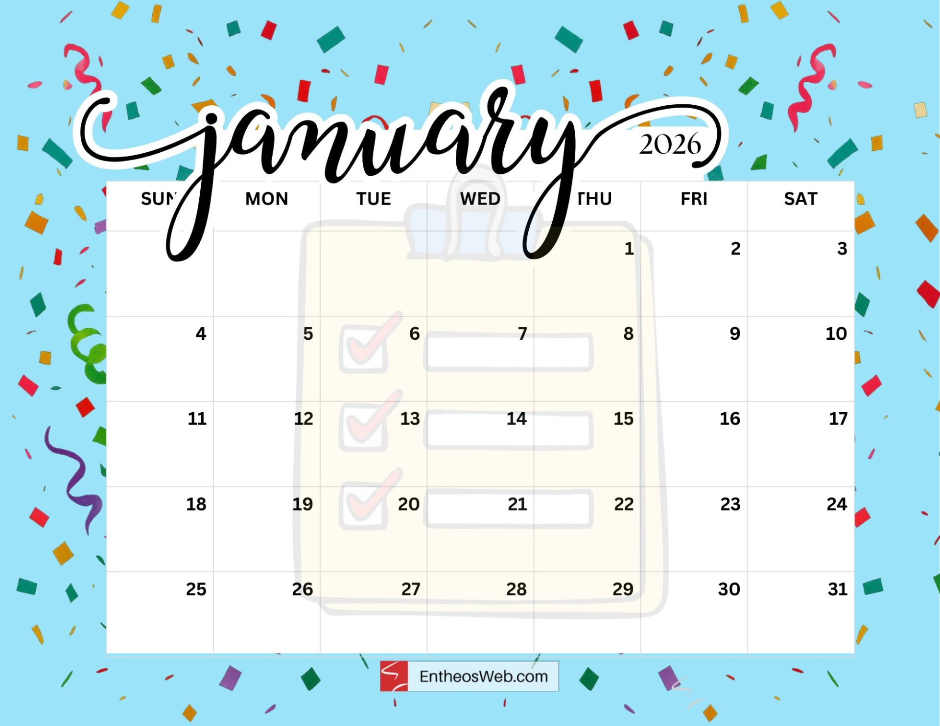 Free printable january 2026 calendar by entheosweb | 2026 calendar printable for each month | entheosweb 2026 calendar printable for each month