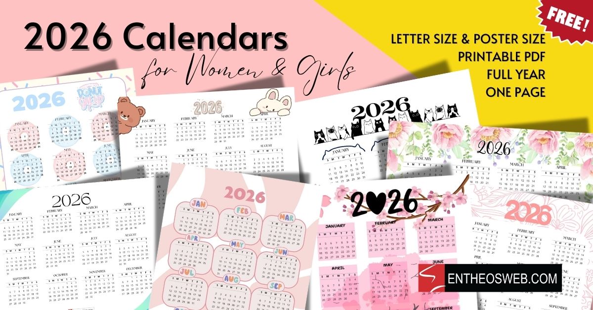 Full Year 2026 Calendar for Women & Girls Printable in One Page