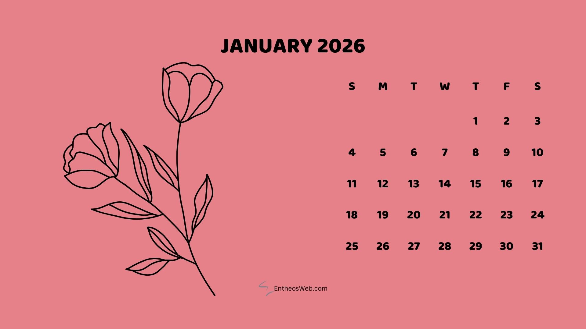 1 | 2026 Monthly Flower Themed Desktop Wallpaper Calendar | Entheosweb 2026 monthly flower themed desktop wallpaper calendar