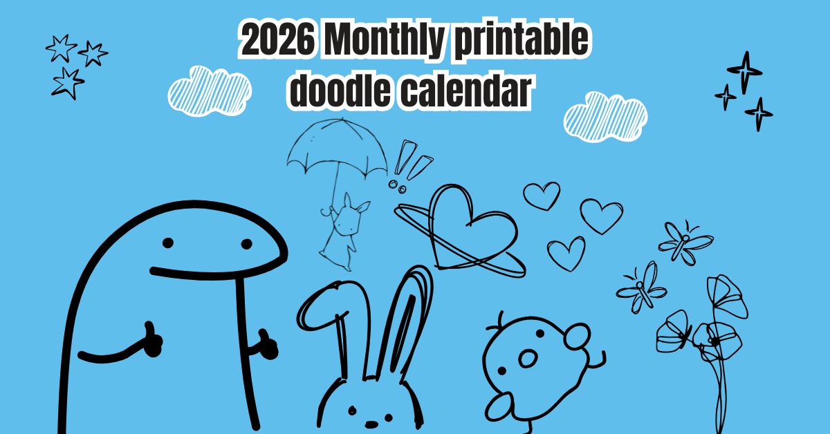2026 Monthly Printable Doodle Calendar Pin | 2026 Monthly Printable Doodle Calendar with Weekends Highlighted | Entheosweb 2026 monthly printable doodle calendar with weekends highlighted