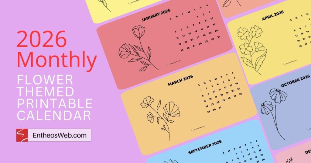 2026 monthly flower theamed printable calendar