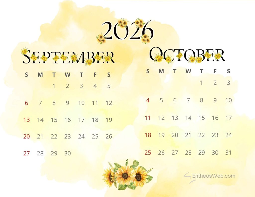 September & October 2026 – 2 Month Calendar Printables | EntheosWeb