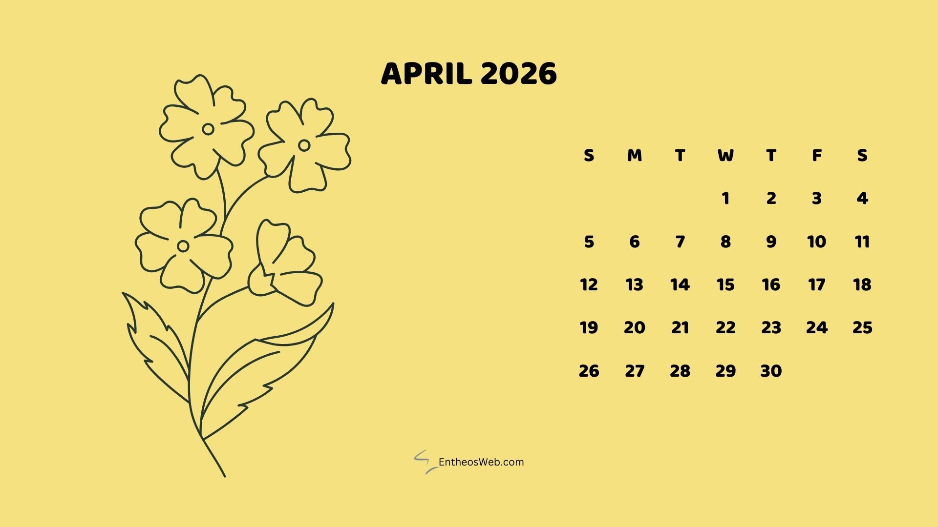 April 2026 Monthly Flower Themed Desktop Wallpaper Calendar | 2026 Monthly Flower Themed Desktop Wallpaper Calendar | Entheosweb April 2026 monthly flower themed desktop wallpaper calendar
