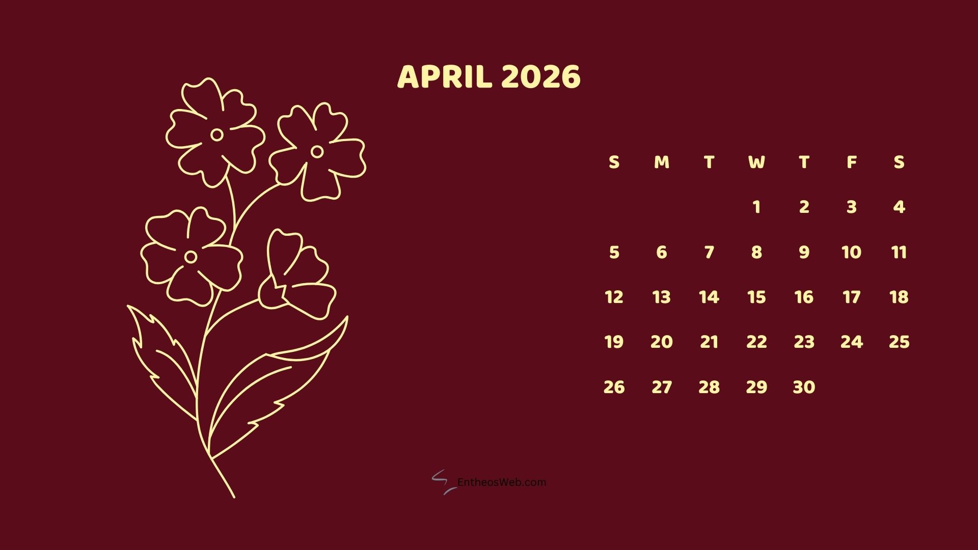 April 2026 Monthly Flower Themed Desktop Wallpaper Calendardark | 2026 Monthly Flower Themed Desktop Wallpaper Calendar | Entheosweb April 2026 monthly flower themed desktop wallpaper calendardark