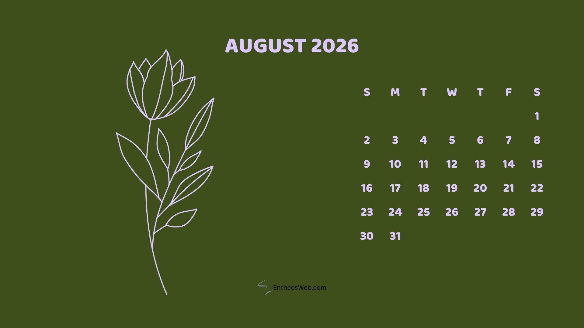 August 2026 Monthly Flower Themed Desktop Wallpaper Calendardark | 2026 Monthly Flower Themed Desktop Wallpaper Calendar | Entheosweb August 2026 monthly flower themed desktop wallpaper calendardark