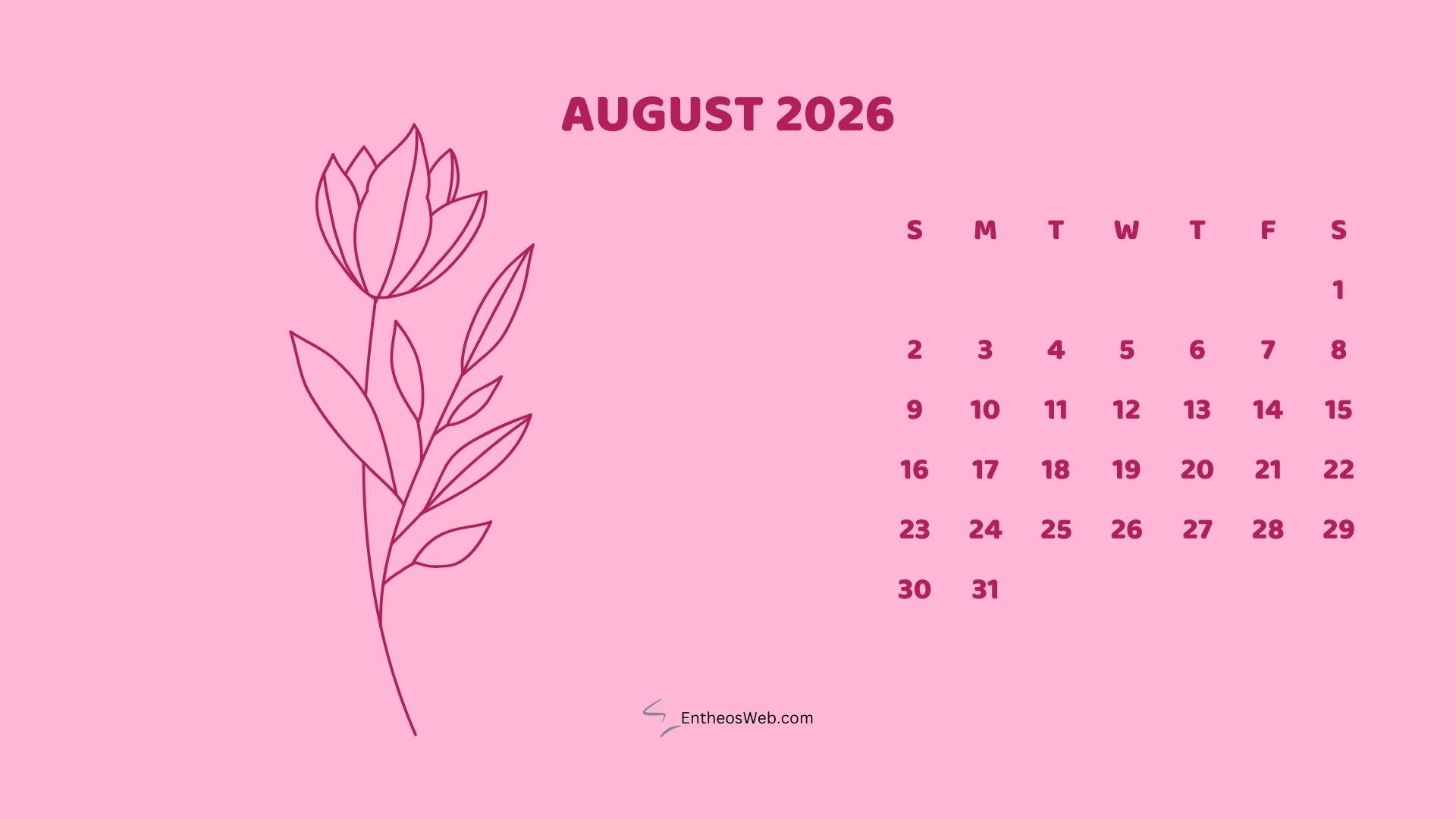 August 2026 Monthly Flower Themed Desktop Wallpaper Calendarpastel | 2026 Monthly Flower Themed Desktop Wallpaper Calendar | Entheosweb August 2026 monthly flower themed desktop wallpaper calendarpastel