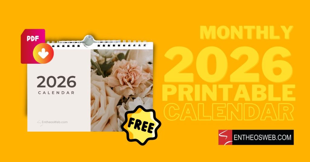 Beautiful flowers 2026 monthly calendar printable