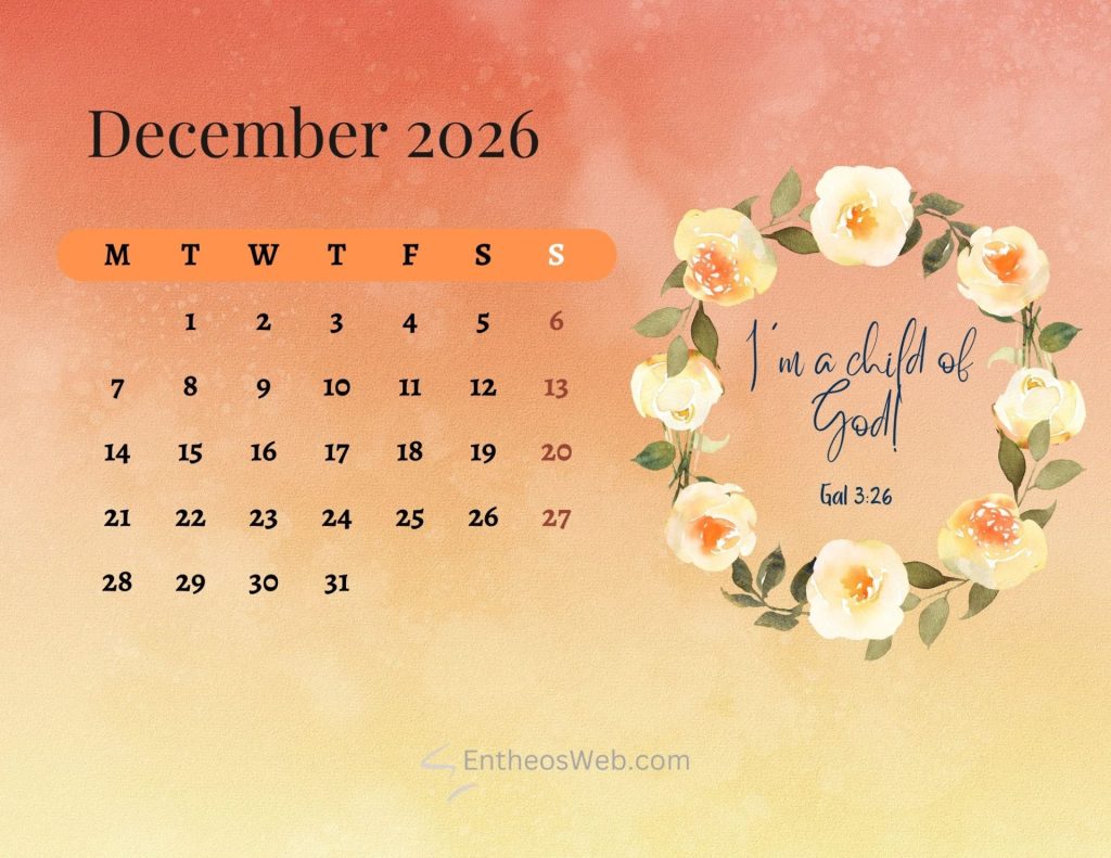 December 2026 Calendar Printables | EntheosWeb