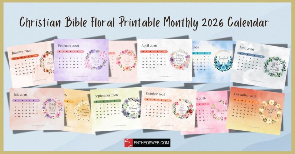 Christian bible floral 2026 calendar printable us letter