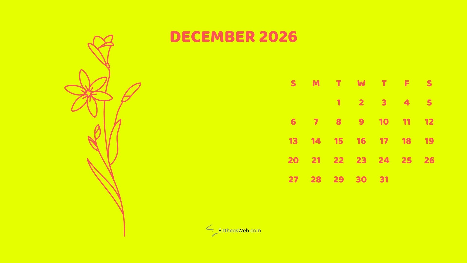 December 2026 Monthly Flower Themed Desktop Wallpaper Calendarbright | 2026 Monthly Flower Themed Desktop Wallpaper Calendar | Entheosweb December 2026 monthly flower themed desktop wallpaper calendarbright