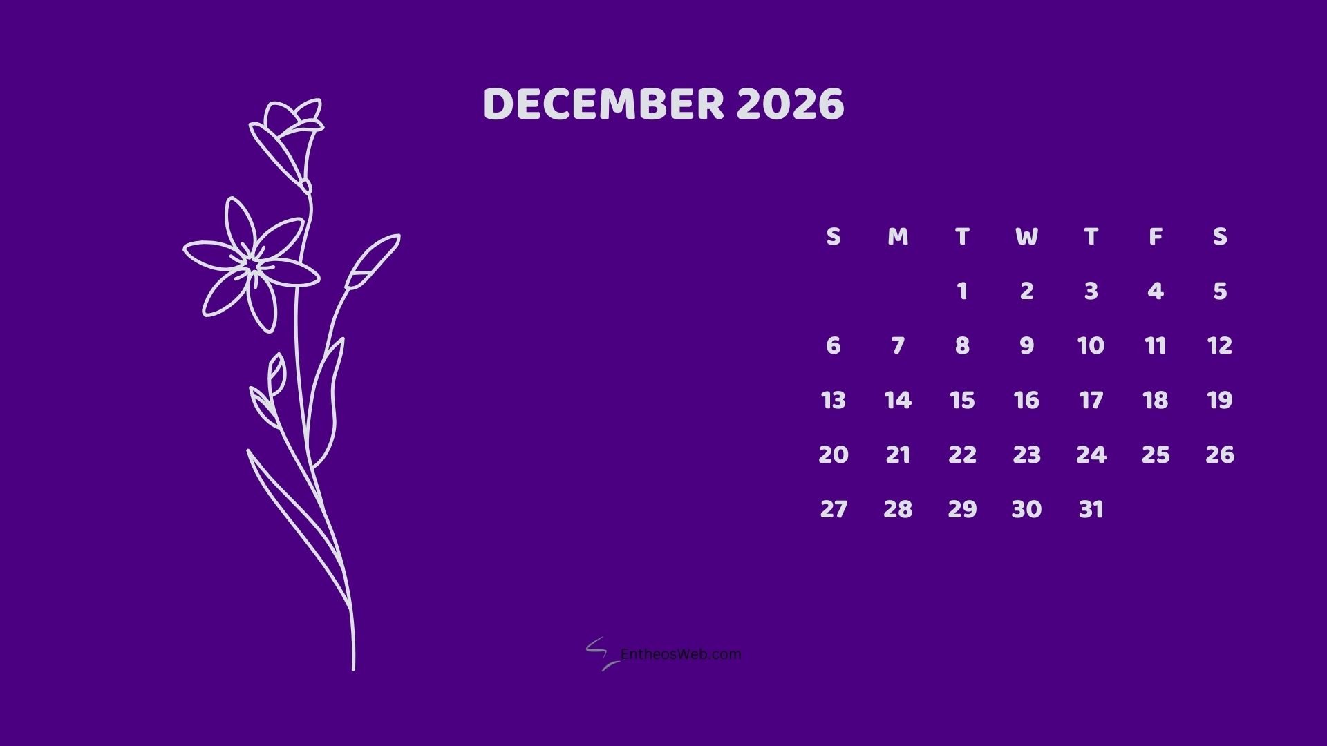 December 2026 Monthly Flower Themed Desktop Wallpaper Calendardark | 2026 Monthly Flower Themed Desktop Wallpaper Calendar | Entheosweb December 2026 monthly flower themed desktop wallpaper calendardark