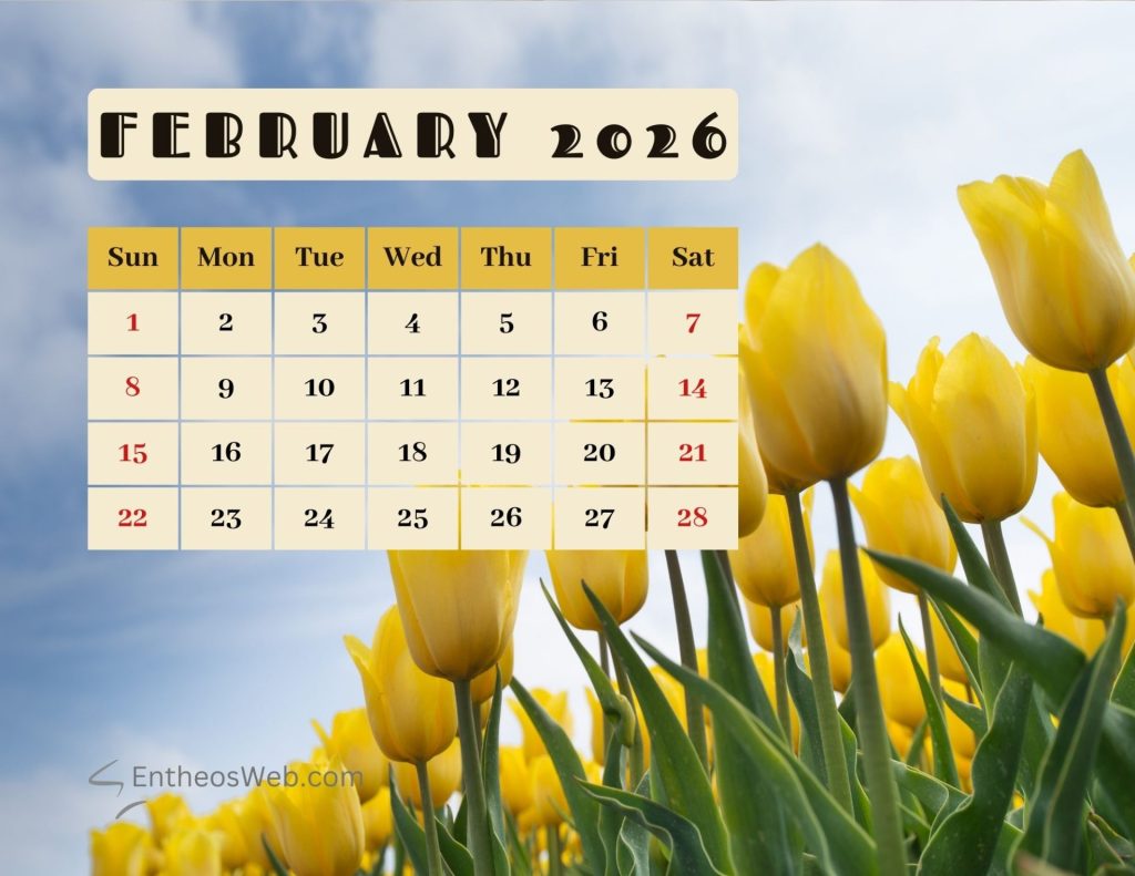 Flowers 2026 Monthly Calendar Red Weekend Printable | EntheosWeb