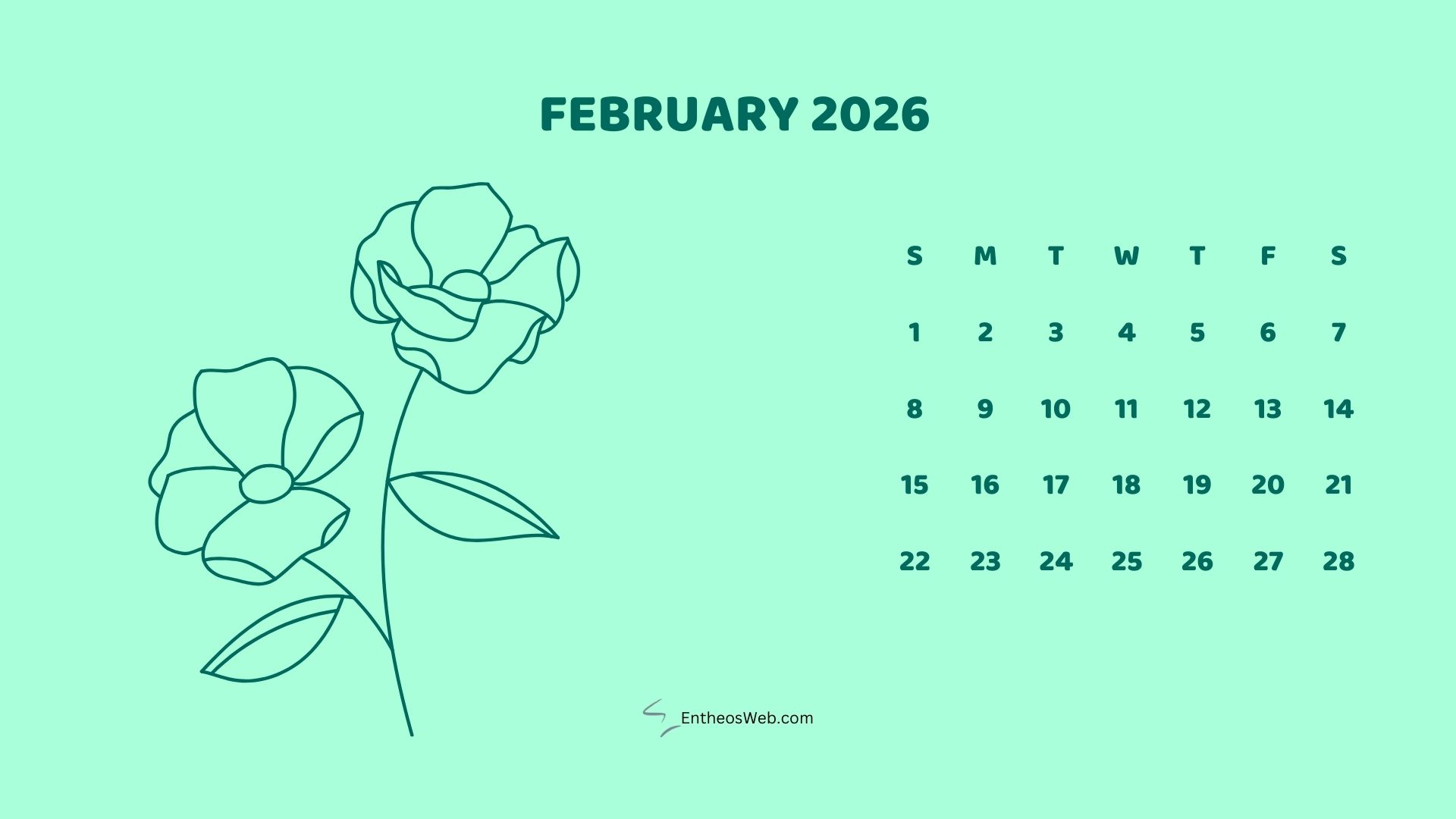 February 2026 Monthly Flower Themed Desktop Wallpaper Calendarpastel | 2026 Monthly Flower Themed Desktop Wallpaper Calendar | Entheosweb February 2026 monthly flower themed desktop wallpaper calendarpastel