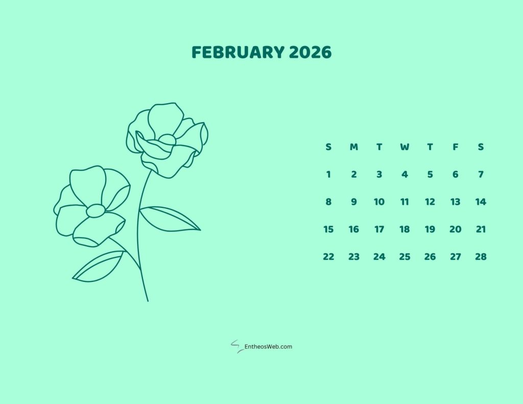 February  2026 monthly flower themed printable calendarpastel