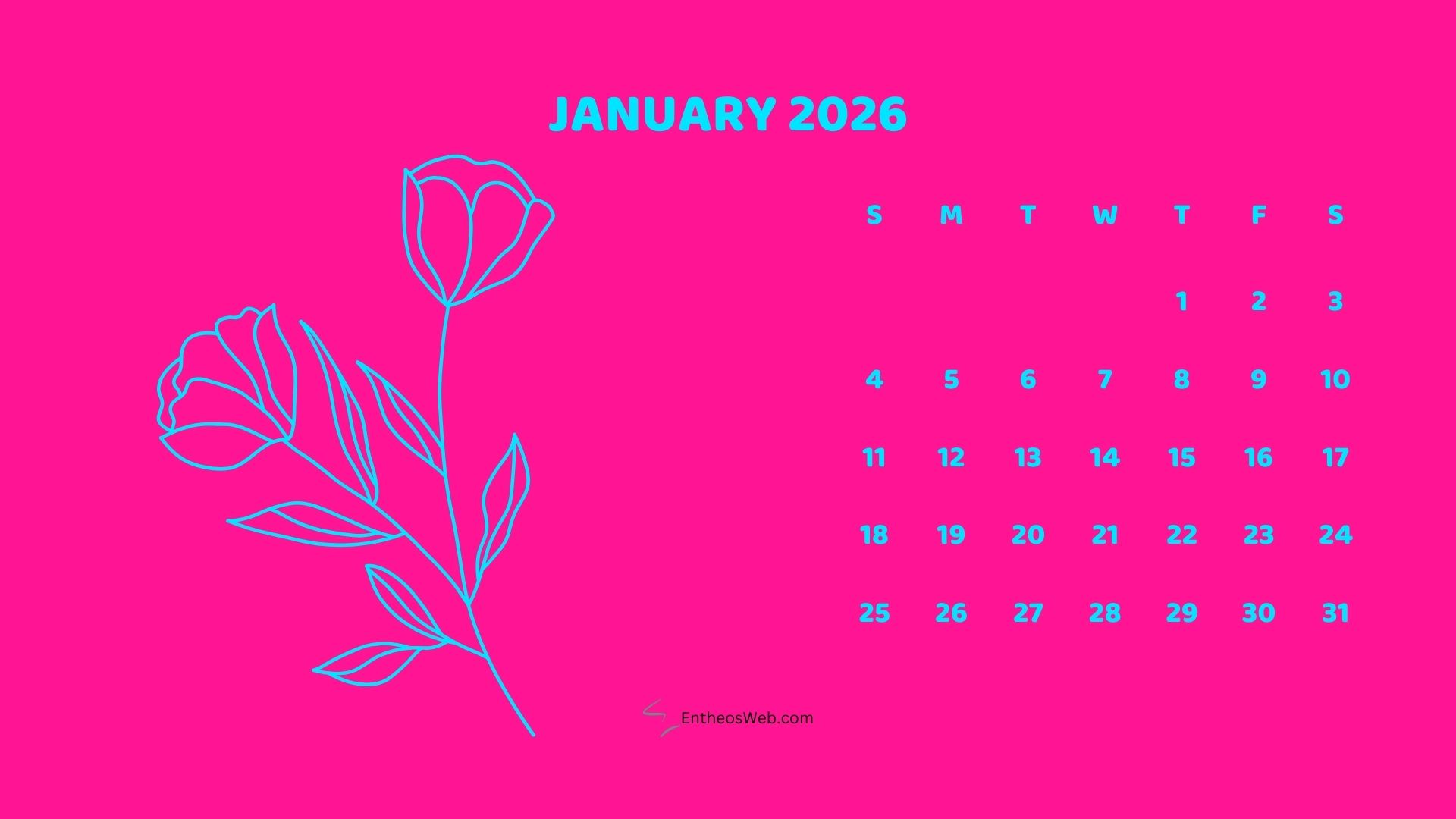 January 2026 Monthly Flower Themed Desktop Wallpaper Calendarbright | 2026 Monthly Flower Themed Desktop Wallpaper Calendar | Entheosweb January 2026 monthly flower themed desktop wallpaper calendarbright
