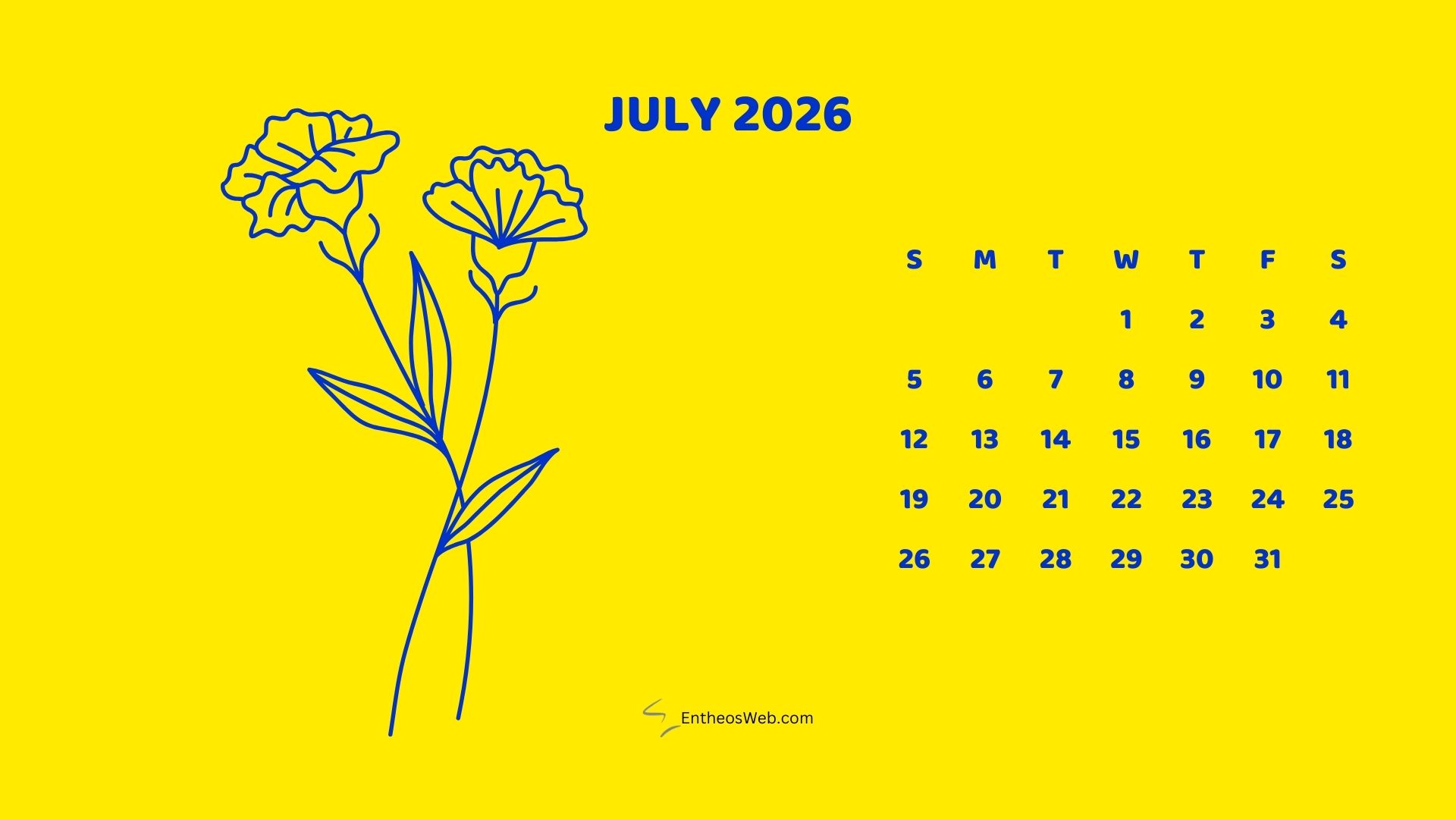 July 2026 Monthly Flower Themed Desktop Wallpaper Calendarbright | 2026 Monthly Flower Themed Desktop Wallpaper Calendar | Entheosweb July 2026 monthly flower themed desktop wallpaper calendarbright