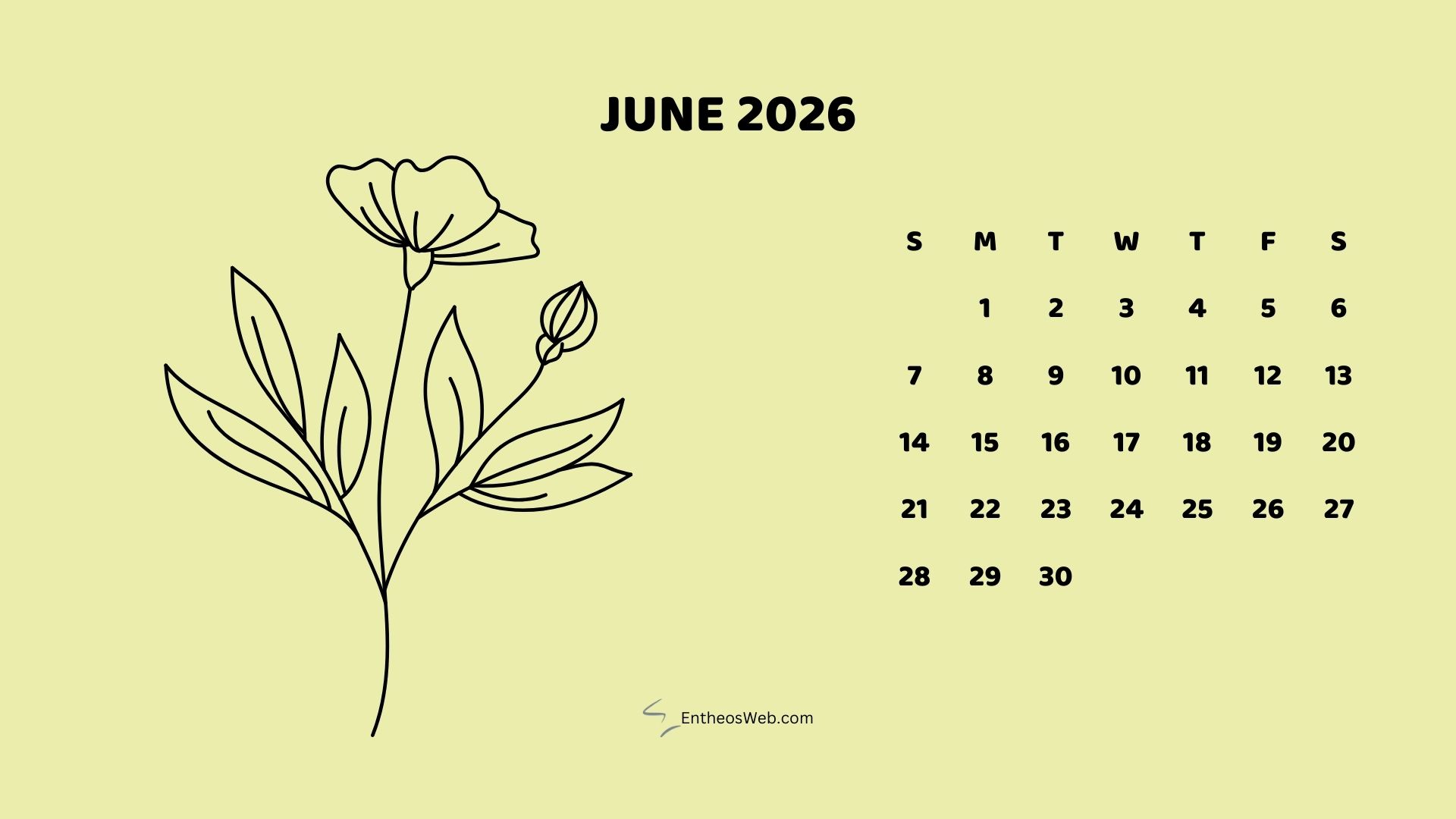 June 2026 Monthly Flower Themed Desktop Wallpaper Calendar | 2026 Monthly Flower Themed Desktop Wallpaper Calendar | Entheosweb June 2026 monthly flower themed desktop wallpaper calendar